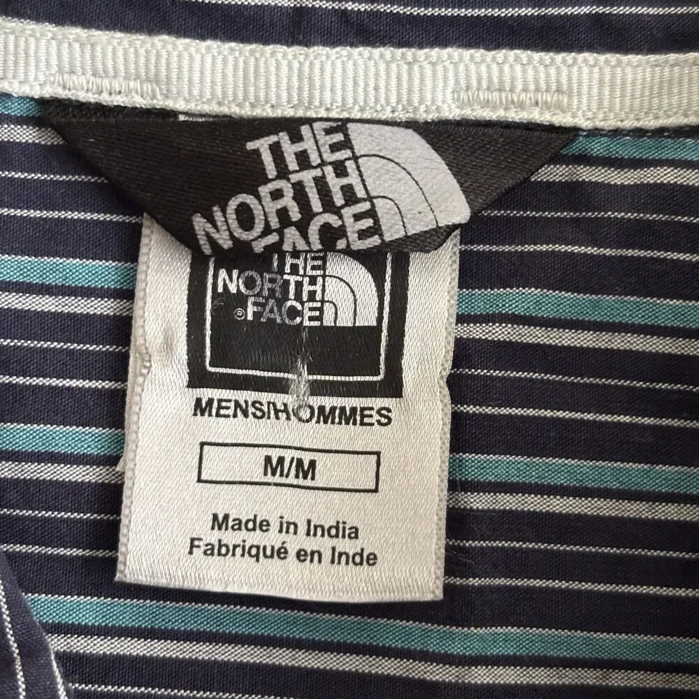 The North Face Men's Black and Blue Vertical Stripe Button-Down Shirt